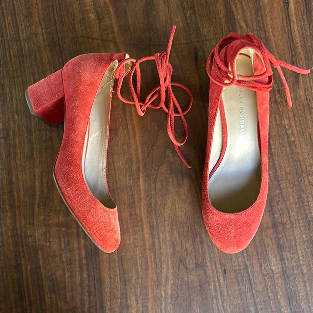 Loeffler Randall Red Suede Block Heel Pumps